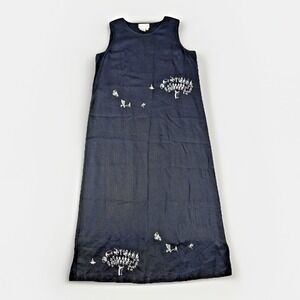 David Dart Linen Maxi Dress Womens XL Black Embroidered Orchestra Sleeveless